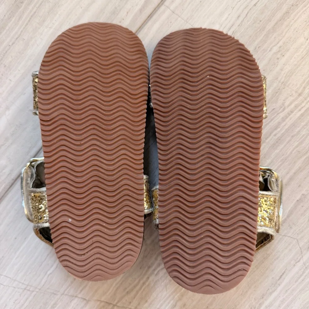 J.Crew Crewcuts Glitter Cork Sandals Gold Glam Vacation Going Out AV747 K10 EUC